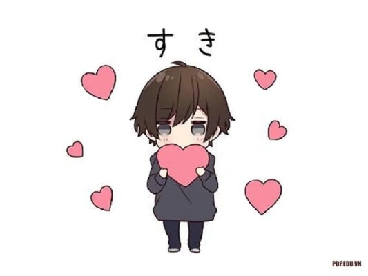 hình ảnh avatar dễ thương chibi nam buồn và trái tim
