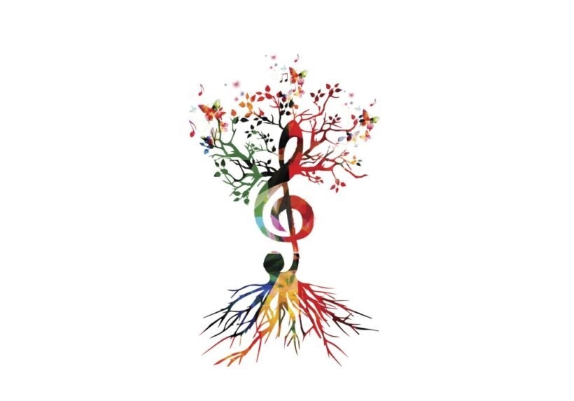 Colorful background with music notes