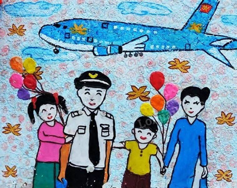 vẽ tranh đề tài ước mơ của em trở thành tiếp viên hàng không và phi công