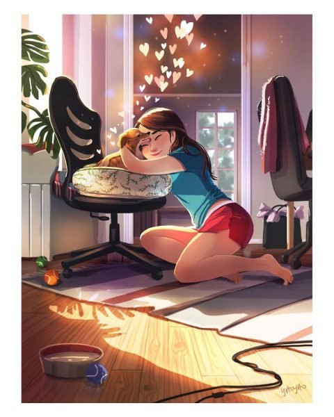 Ảnh avatar cô đơn vui đùa với người bạn thú cưng