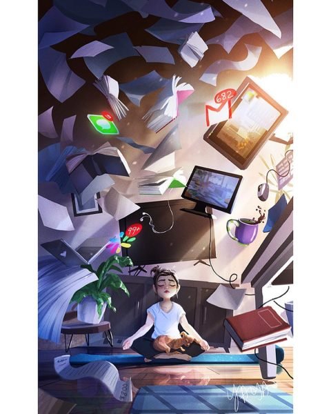 Hình ảnh avatar cô đơn giữa đống công việc chưa giải quyết