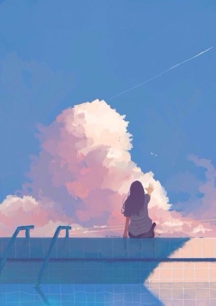 Hình ảnh avatar cô đơn vẽ màu hồng xinh xắn