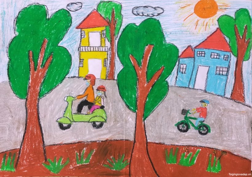 Vẽ tranh an toàn giao thông đội mũ bảo hiểm