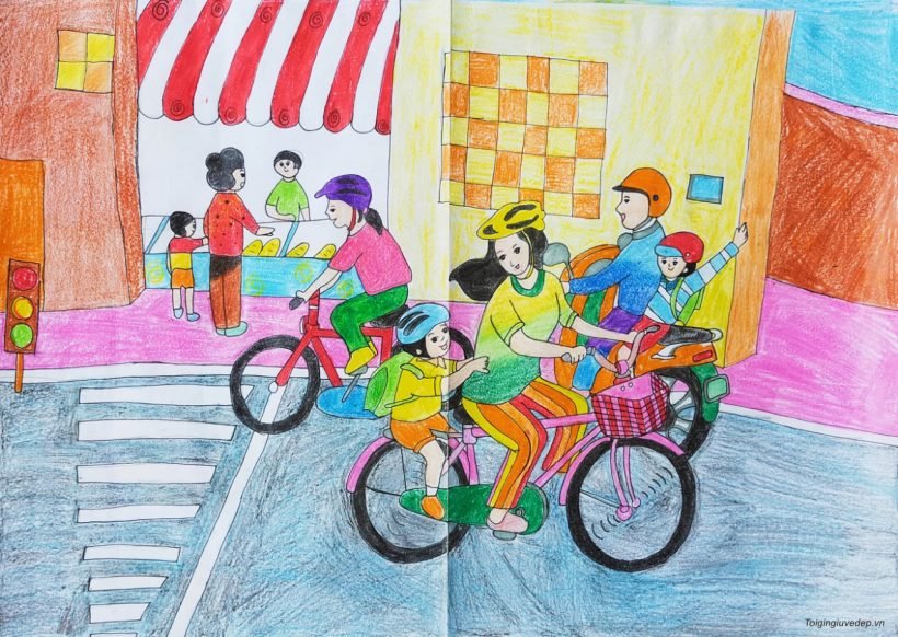 Vẽ tranh an toàn giao thông đội mũ xinh