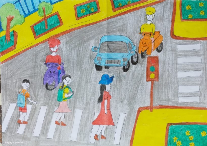 Vẽ tranh an toàn giao thông khi qua đường