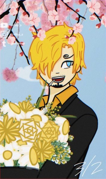 Hình ảnh Sanji ôm hoa